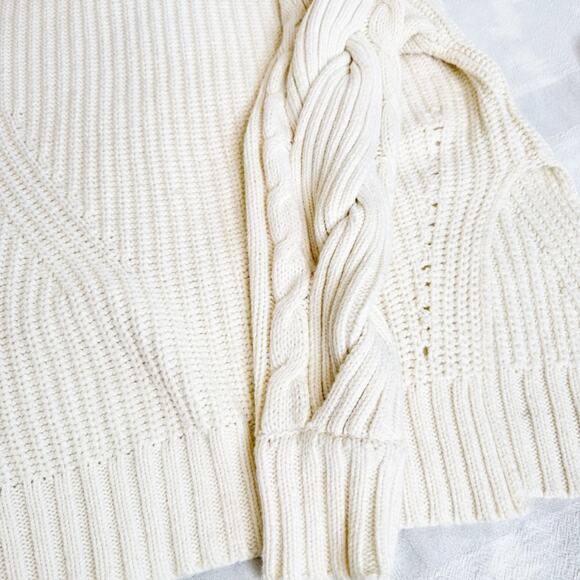 Jonathan Simkhai Aubrey Cable Knit Cold‑Shoulder Sweater Ivory Cream Turtleneck - Picture 12 of 15